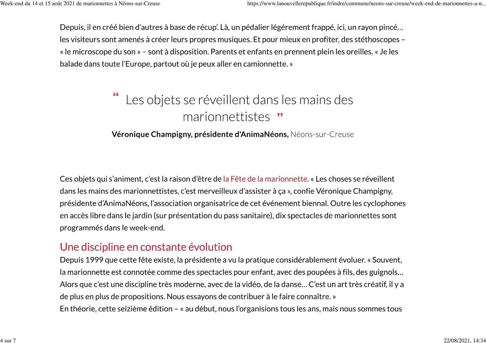 Week-end de marionnettes à Néons-sur-Creuse 2021